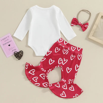 Valentines Day Outfits Long Sleeve Romper Pants Headband Set