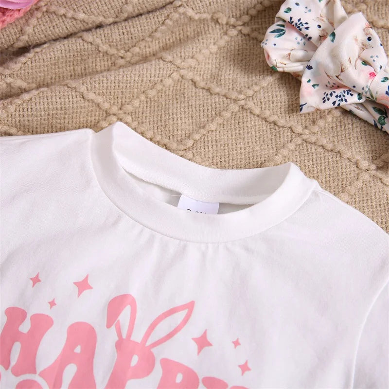 Short Sleeve Letter Bodysuit with Bunny Shorts Set