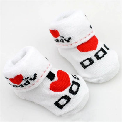 Baby Socks Cotton Mini Cute Girls Boys Love Dad Love Mum Newborn Kids Socks Toddler Baby Floor Bedding Socks Baby Cheap Stuff