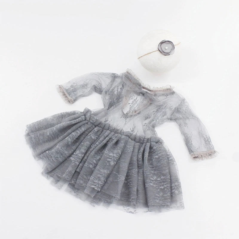 3Pcs Newborn Photography Props Baby Girl Lace Dress Infant Toddler Photo Props Headdress Outfits