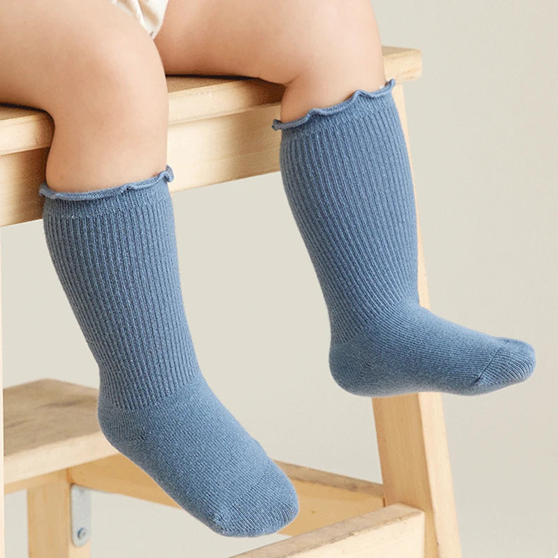 Baby Girl Knee High Socks Newborn Baby Socks Solid Color Cotton Ruffle Kids Long Socks Toddler Girls Christmas Children's Socka
