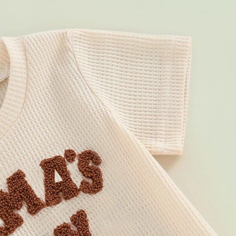 Letter Embroidery Short Sleeve T-Shirt Shorts Set 2Pcs Knit Outfit