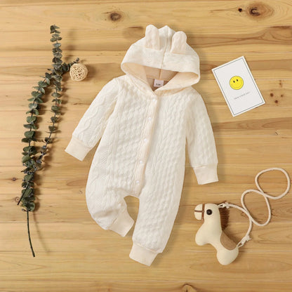 Baby Romper Cute Ears Solid Hooded Long Sleeve Baby Bodysuit