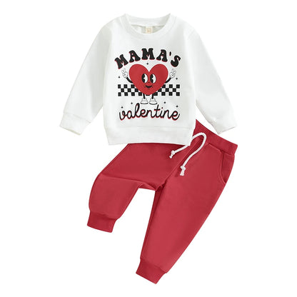 Boy Long Sleeve Mamas Valentine Sweatshirt  and Long Pants Spring Outfits