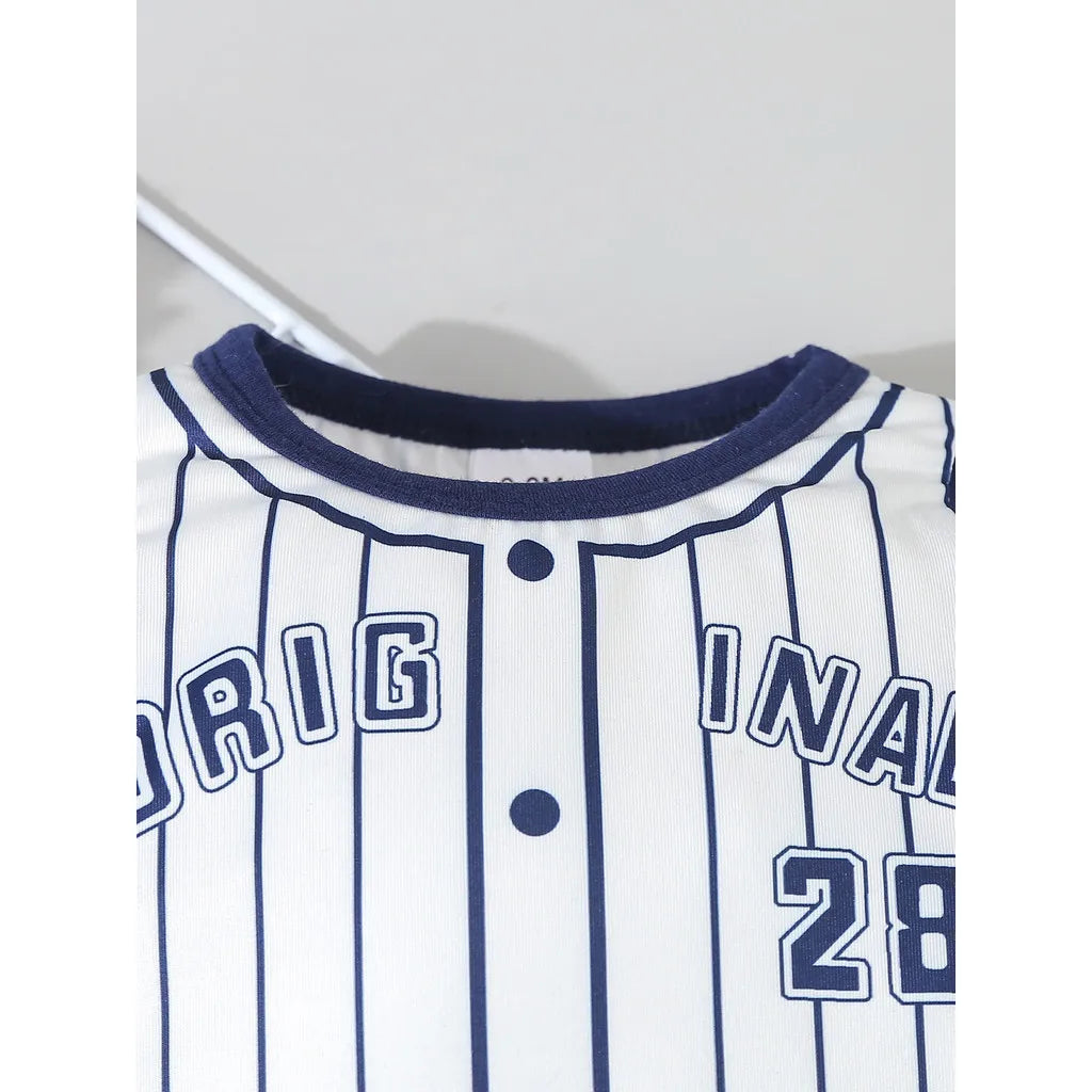 Long Sleeved Patchwork Striped Baseball Jumpsuit with Pants
