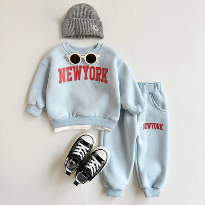 2Pcs Baby Clothing Set Boys Girls NewYork Print Sports Top Pants Suit