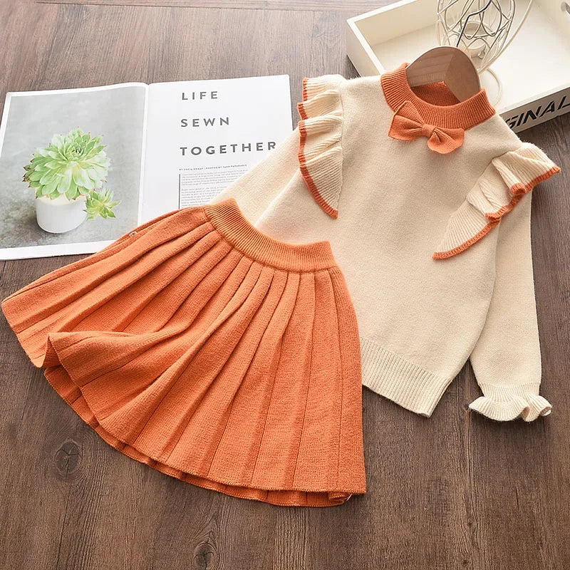 Bear Leader Kids Christmas Sweet Knitwear Suits Girls Baby Plaid Sweaters Coats Suspender Dress Outfits Princess Clothes Sets