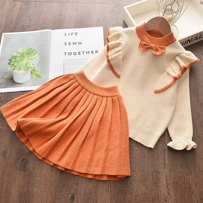Bear Leader Kids Christmas Sweet Knitwear Suits Girls Baby Plaid Sweaters Coats Suspender Dress Outfits Princess Clothes Sets