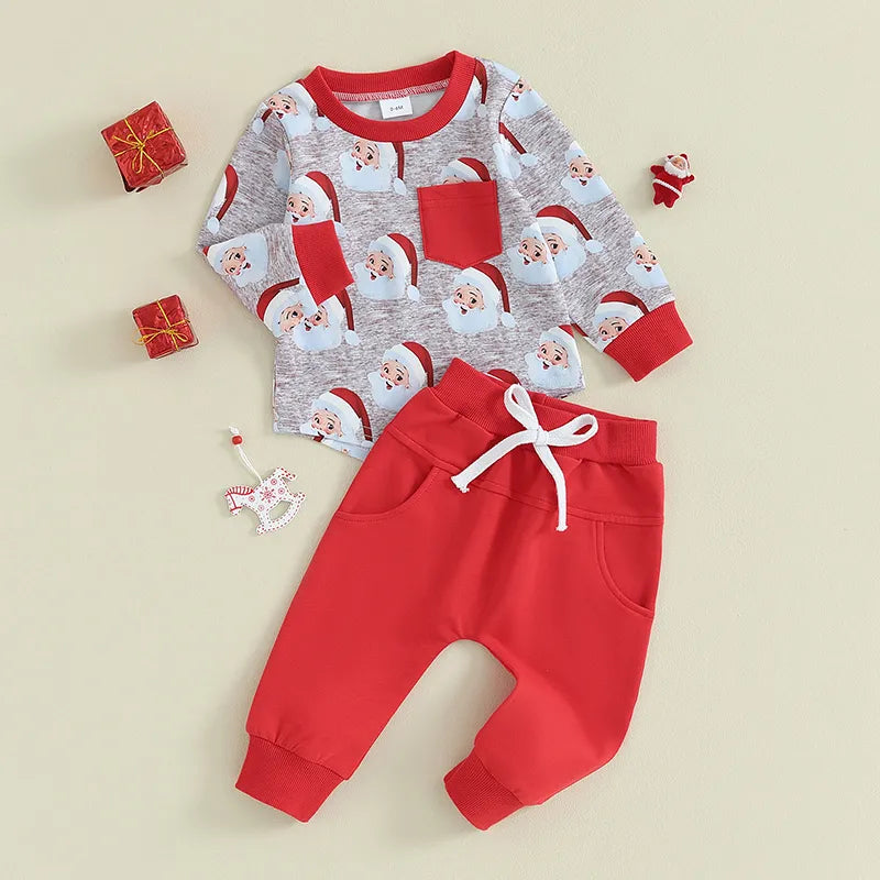 Christmas Clothes Cartoon Santa Long Sleeve Set