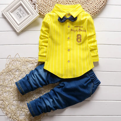Casual Bow Tie Shirt+Pants 2pcs Sets  Denim Outfits