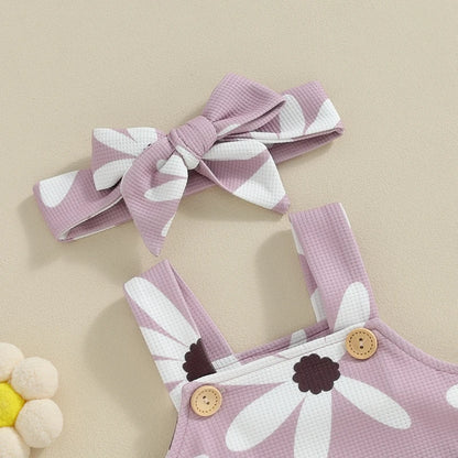 Baby Girl Outfits Sleeveless Floral Print Overalls + Headband