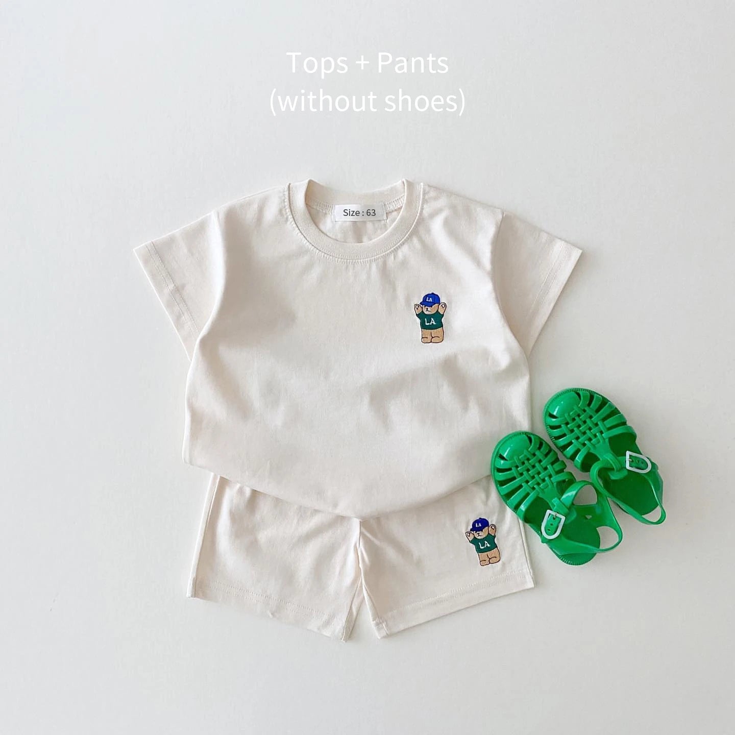 Top and Bottom Set Bear Embroidery Thin Casual Sports Outfit