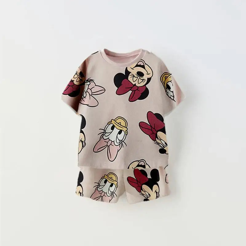Cartoon Print Tshirt+Shorts Two Piece Set