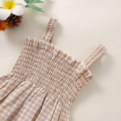 Girl Summer Fashion Bodysuit Sleeveless Plaid Solid Floral Printed Jumpsuit