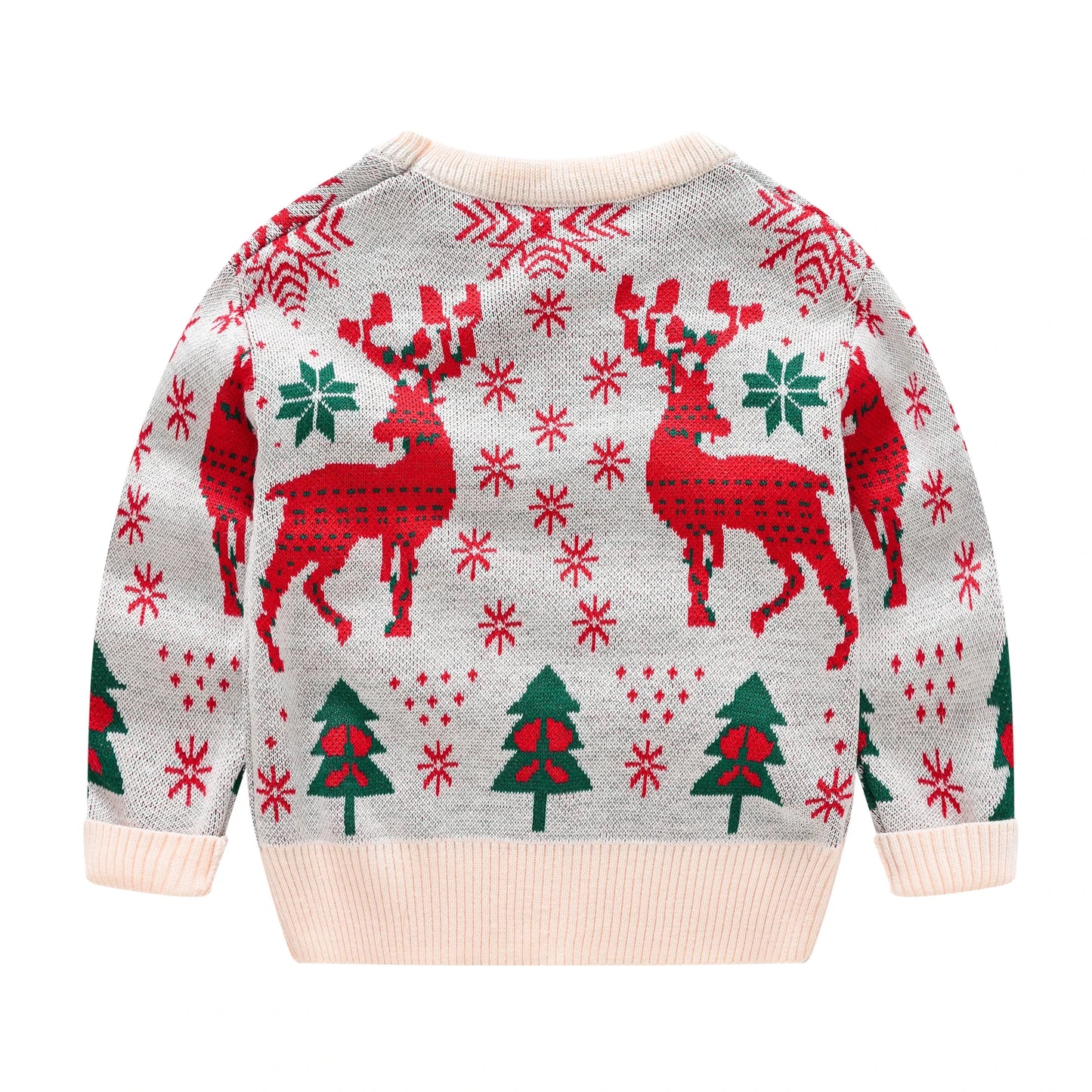 Festive Christmas Kids Sweater - Adorable Elk Print Crew Neck Knitwear