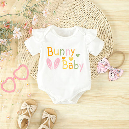 Short Sleeve Letter Print Romper Bodysuit with Shorts and Headband