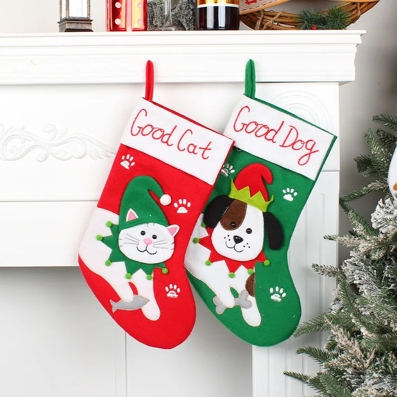 Cute Dogs and Cats Cartoon Christmas Stockings, Pendant, Christmas Tree Gift Bag, Decorative Socks