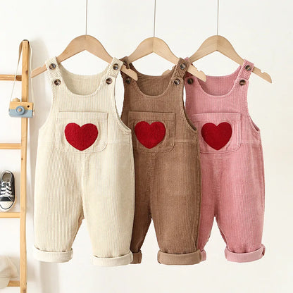 Spring Heart Embroidery Overalls