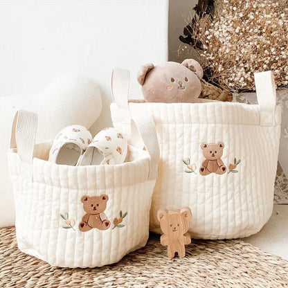 INS Baby Bags Cute Bear Embroidery Diaper Bag Caddy Nappy Cart Storage Mummy Maternity Bag for Newborn Diapers Toys Organizers