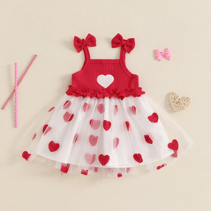 Heart Embroidery Square Neck Tulle Mesh Valentines Day dress