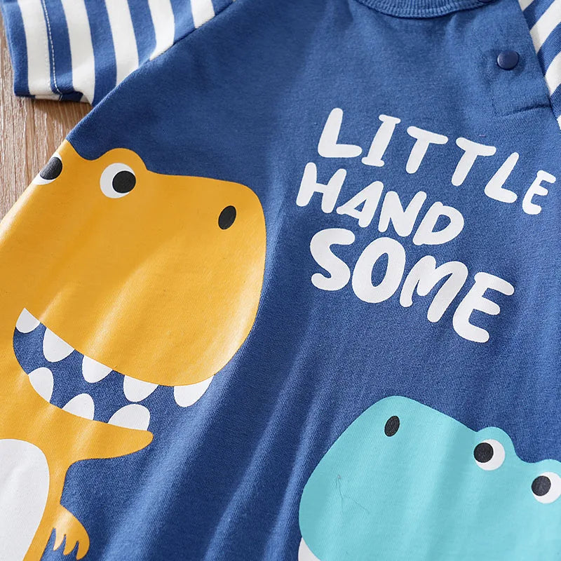 Summer Boys Cute Cartoon Dinosaur 3d Printing Casual Cotton Comfortable Short Sleeve Bodysuit