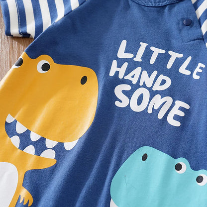 Summer Boys Cute Cartoon Dinosaur 3d Printing Casual Cotton Comfortable Short Sleeve Bodysuit