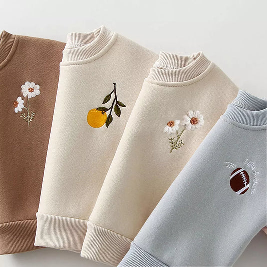 2Pcs Set Embroidery Thicken Fleece Outfit