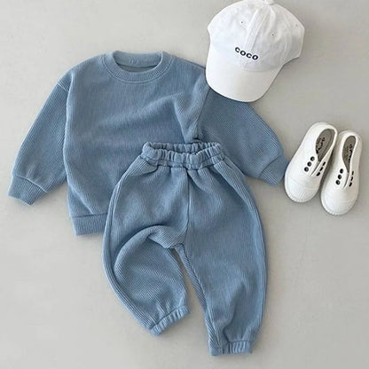 Infant Long Sleeved Cotton Solid T-shirt+Pants Clothing Set