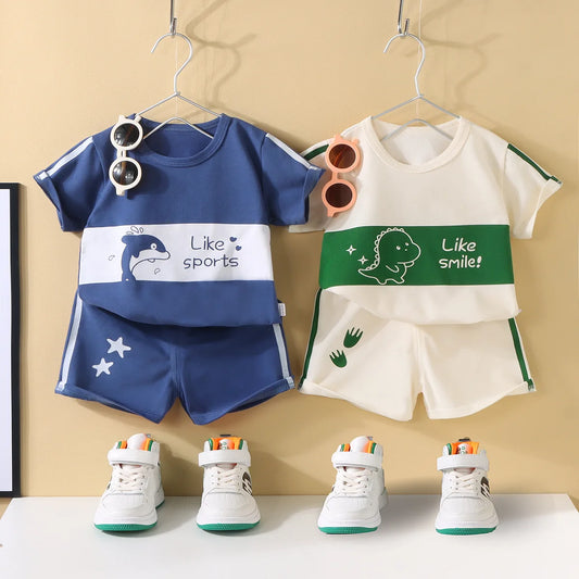 Back to School Outfits 2025 New Summer Boy Girls Beach Clothes T-Shirts+Shorts Cute Cartoon 2Pcs Kids Sets 1-7Yrs Casual Sets