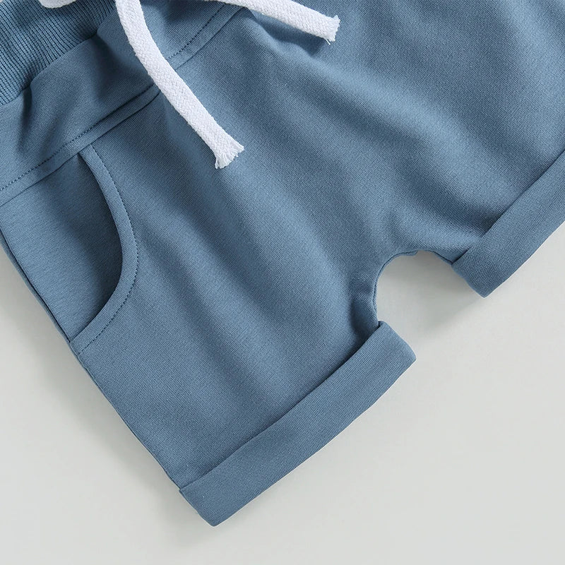 Short Sleeve Letter Print T-shirt  and Elastic Waist Drawstring Shorts