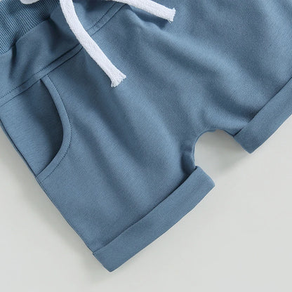 Short Sleeve Letter Print T-shirt  and Elastic Waist Drawstring Shorts