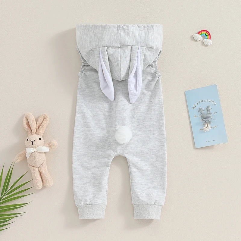 Bunny Ear Oneise  Zipper Hooded Bodysuit Jumpsuit