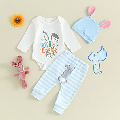 Long Sleeve Romper Bunny Bodysuit and Pants with a Hat