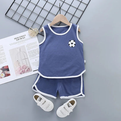 Summer Toddler Boy Girl Clothes Baby Boys Cotton Vest+Shorts 2 Pcs Sets Kids Clothes Boys Girls Cartoon Vest Sleeveless T Shirts