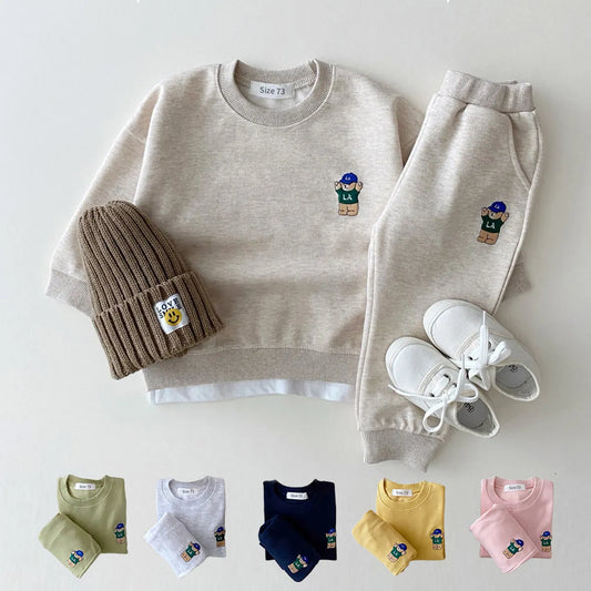 Toddler Embroidered Bear Sweatshirt+Jogger Pants Outfit