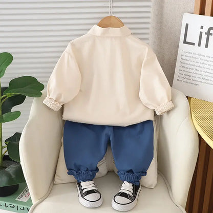 Cotton Sport Patchwork Dinosaur Shirt+  Jeans 2Pcs/Set