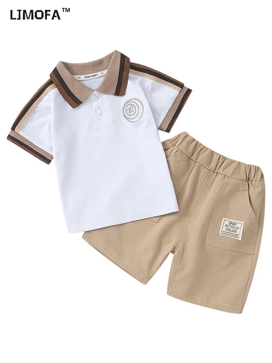 short Sleeve Polo T-shirt + Shorts 2Pcs Children Casual Outfits Clothing