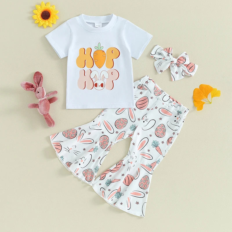 Bunny T-Shirt Tee Tops Flare Pants with Headband