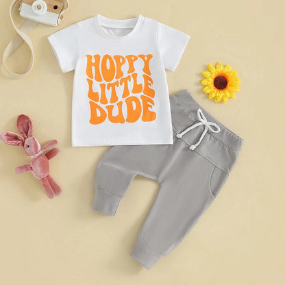 “Hoppy little dude” romper with pants