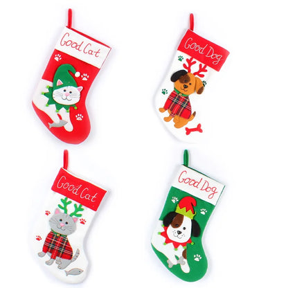 Cute Dogs and Cats Cartoon Christmas Stockings, Pendant, Christmas Tree Gift Bag, Decorative Socks