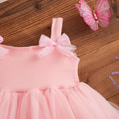 Floral Patterns And Bows Halter Puffy Girl Dress