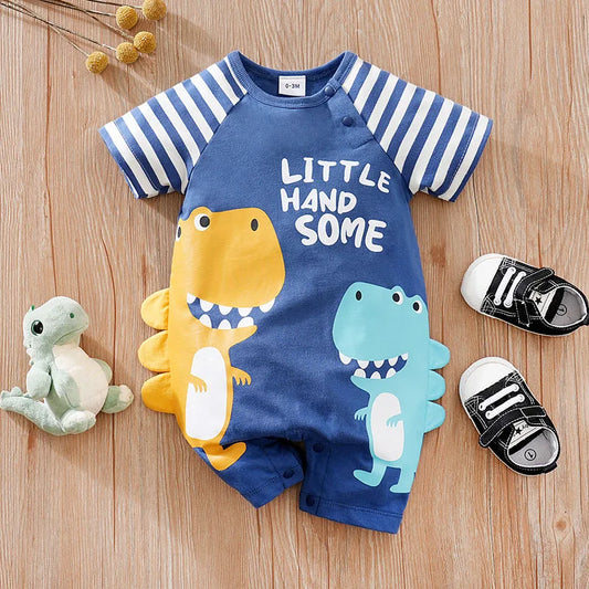 Summer Boys Cute Cartoon Dinosaur 3d Printing Casual Cotton Comfortable Short Sleeve Bodysuit