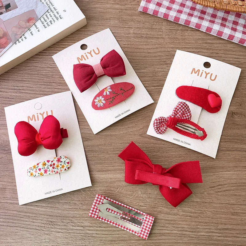 2/4PCS Red Christmas Baby Hair Pins