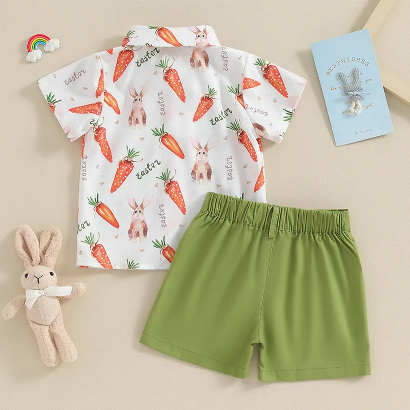 Bunny Short Sleeve Button Down Shirt with Shorts Set 2Pcs