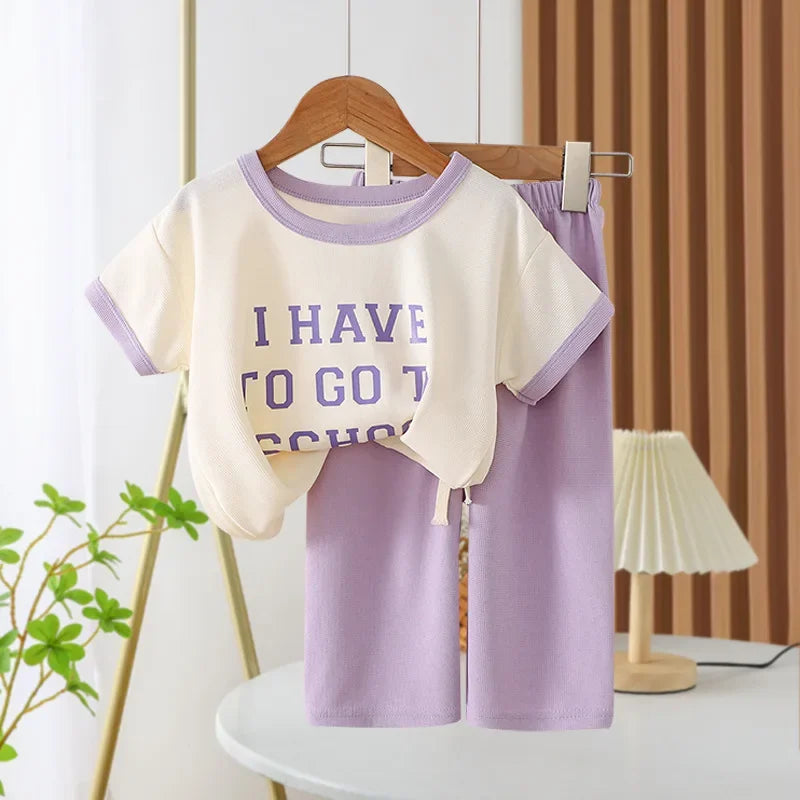 2024 Summer Children Clothes Sets Sports School Outfits for Baby Girl Boy Suit T-shirts+Pants 2 Piece Kids 1-8Yrs Clothing