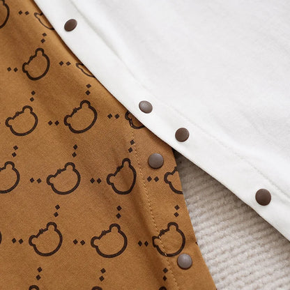 Cartoon Little Bear Printed Cotton Comfortable Casual Long Sleeve Baby Bodysuit