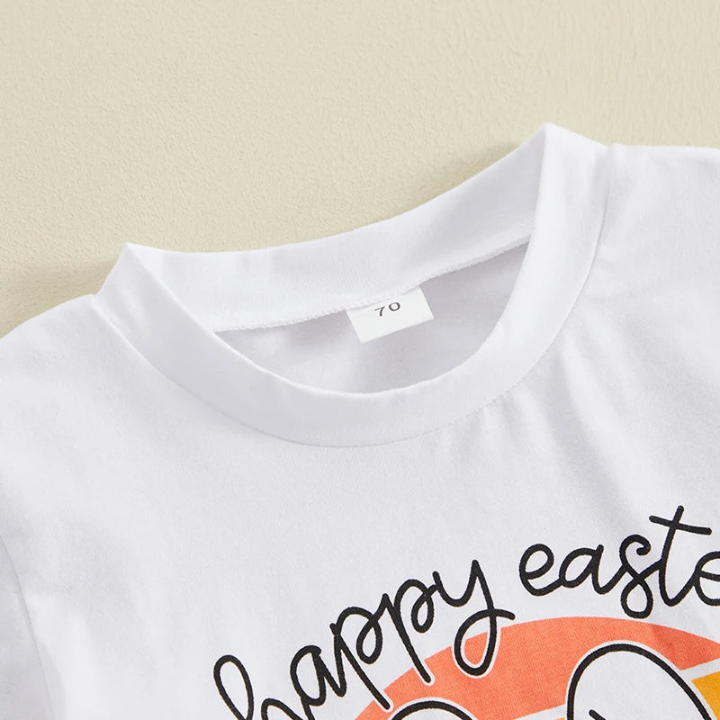 Bunny Letter Print Short Sleeve T-Shirt with Solid Shorts Set