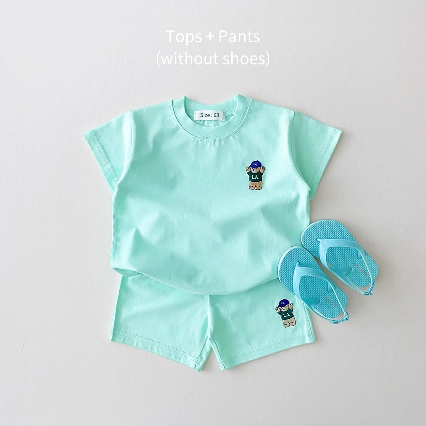 Top and Bottom Set Bear Embroidery Thin Casual Sports Outfit