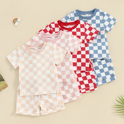 Summer Short plus Checkered Plaid Short Sleeve T-shirt set