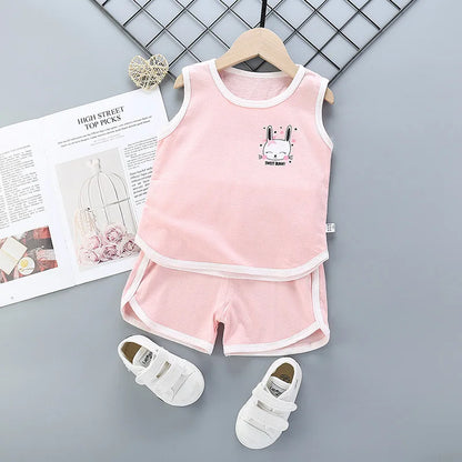 Summer Toddler Boy Girl Clothes Baby Boys Cotton Vest+Shorts 2 Pcs Sets Kids Clothes Boys Girls Cartoon Vest Sleeveless T Shirts